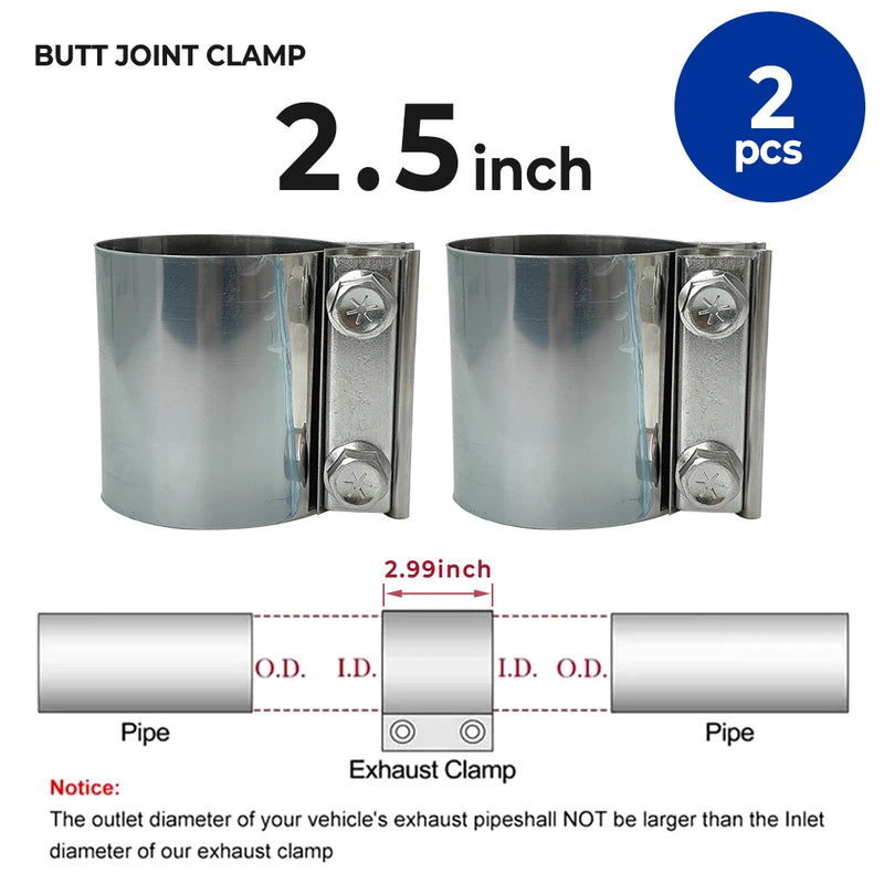 2 pçs 2 "2.5" 3 "4" braçadeira de banda de escape conjunta de extremidade 304 aço inoxidável universal manga de escape acoplador braçadeira de tubulação acessórios do carro