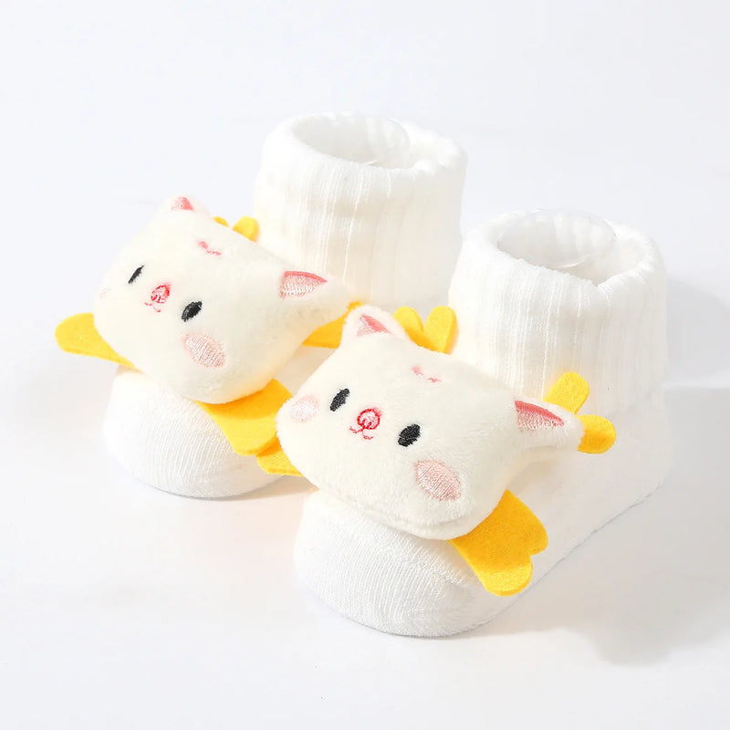 Meias de bebê primavera e outono algodão macio meias de bebê recém-nascido no tubo dos desenhos animados 3d boneca infantil meninos meninas meias 0-6 meses