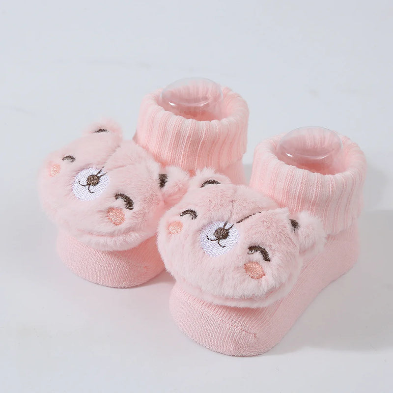 Meias de bebê primavera e outono algodão macio meias de bebê recém-nascido no tubo dos desenhos animados 3d boneca infantil meninos meninas meias 0-6 meses