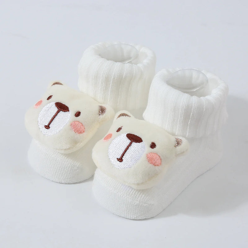 Meias de bebê primavera e outono algodão macio meias de bebê recém-nascido no tubo dos desenhos animados 3d boneca infantil meninos meninas meias 0-6 meses