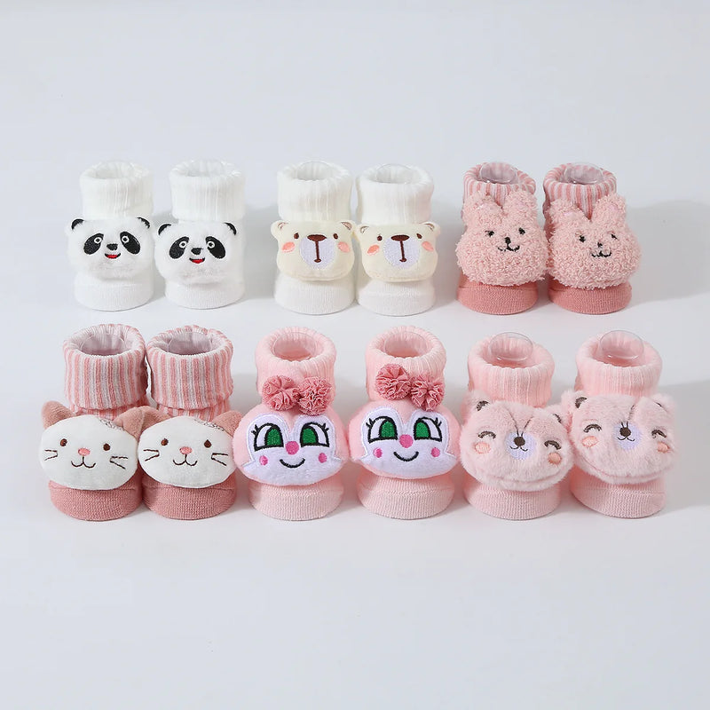Meias de bebê primavera e outono algodão macio meias de bebê recém-nascido no tubo dos desenhos animados 3d boneca infantil meninos meninas meias 0-6 meses