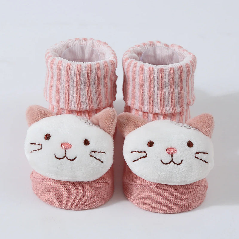 Meias de bebê primavera e outono algodão macio meias de bebê recém-nascido no tubo dos desenhos animados 3d boneca infantil meninos meninas meias 0-6 meses