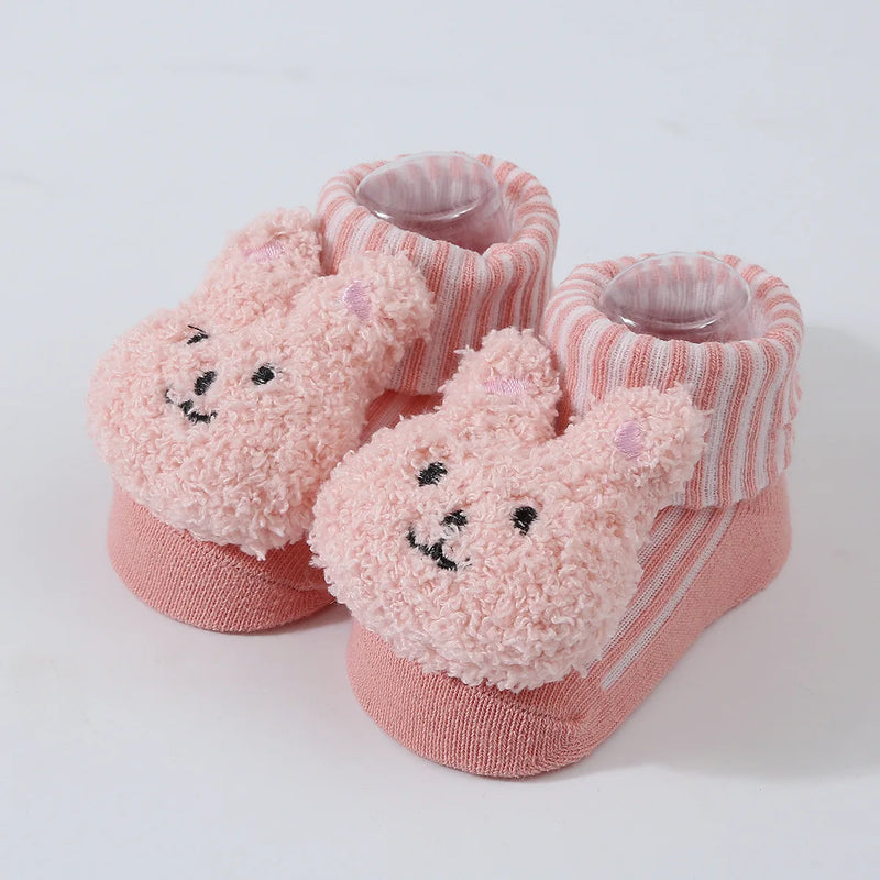 Meias de bebê primavera e outono algodão macio meias de bebê recém-nascido no tubo dos desenhos animados 3d boneca infantil meninos meninas meias 0-6 meses