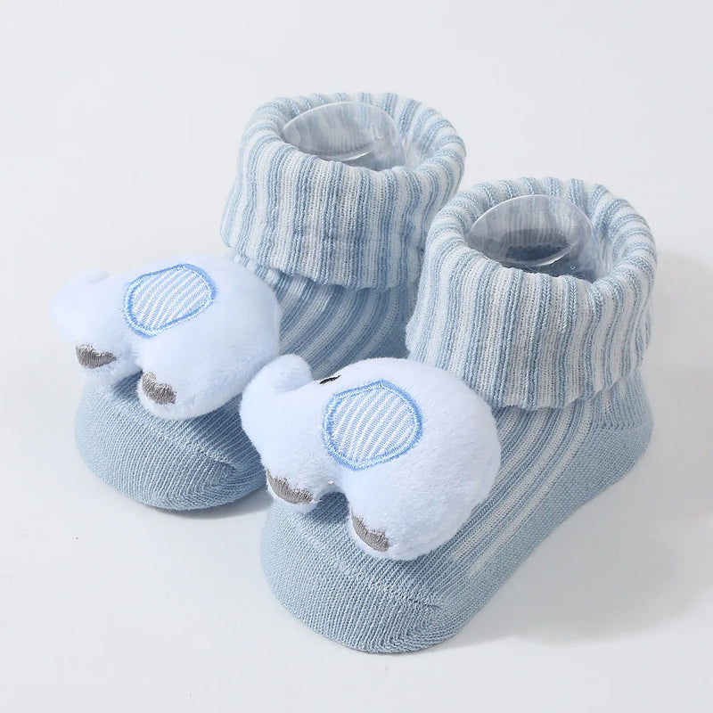 Meias de bebê primavera e outono algodão macio meias de bebê recém-nascido no tubo dos desenhos animados 3d boneca infantil meninos meninas meias 0-6 meses