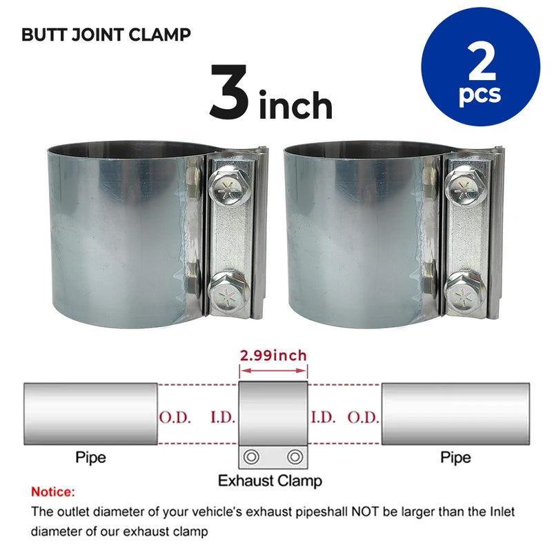2 pçs 2 "2.5" 3 "4" braçadeira de banda de escape conjunta de extremidade 304 aço inoxidável universal manga de escape acoplador braçadeira de tubulação acessórios do carro