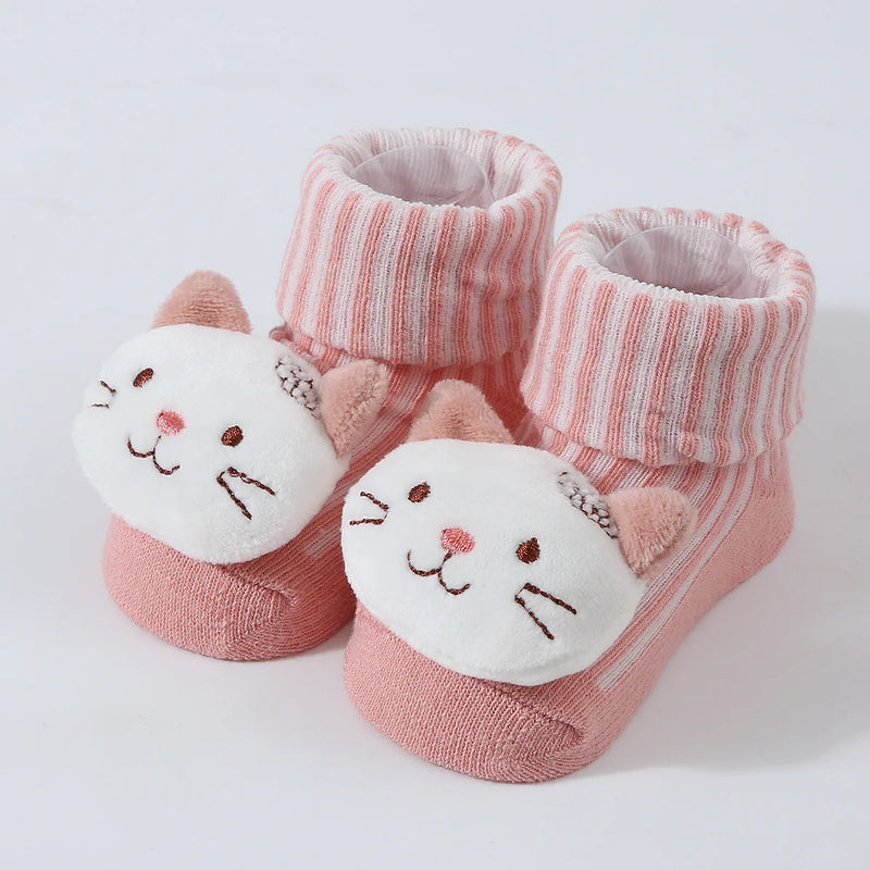 Meias de bebê primavera e outono algodão macio meias de bebê recém-nascido no tubo dos desenhos animados 3d boneca infantil meninos meninas meias 0-6 meses