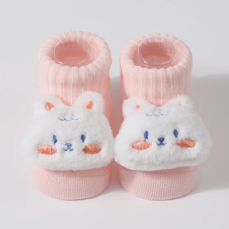 Meias de bebê primavera e outono algodão macio meias de bebê recém-nascido no tubo dos desenhos animados 3d boneca infantil meninos meninas meias 0-6 meses