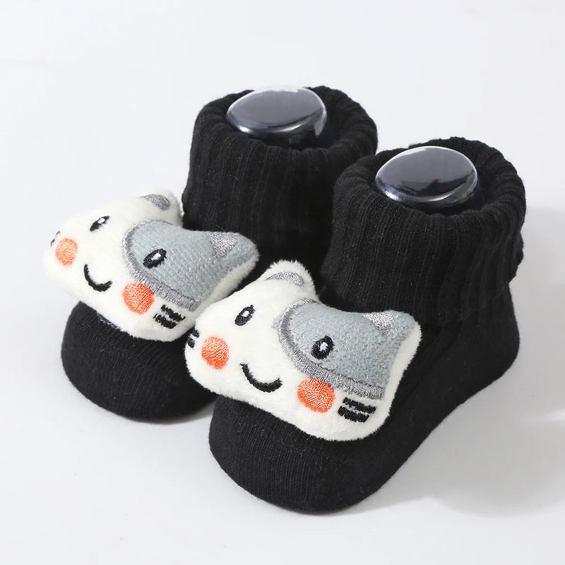 Meias de bebê primavera e outono algodão macio meias de bebê recém-nascido no tubo dos desenhos animados 3d boneca infantil meninos meninas meias 0-6 meses
