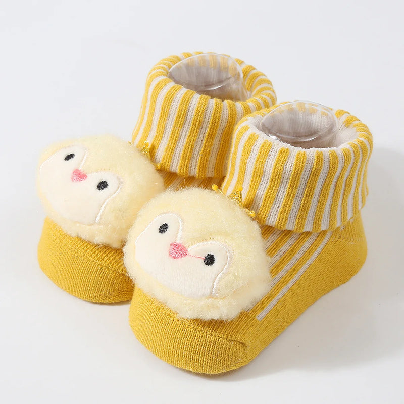 Meias de bebê primavera e outono algodão macio meias de bebê recém-nascido no tubo dos desenhos animados 3d boneca infantil meninos meninas meias 0-6 meses